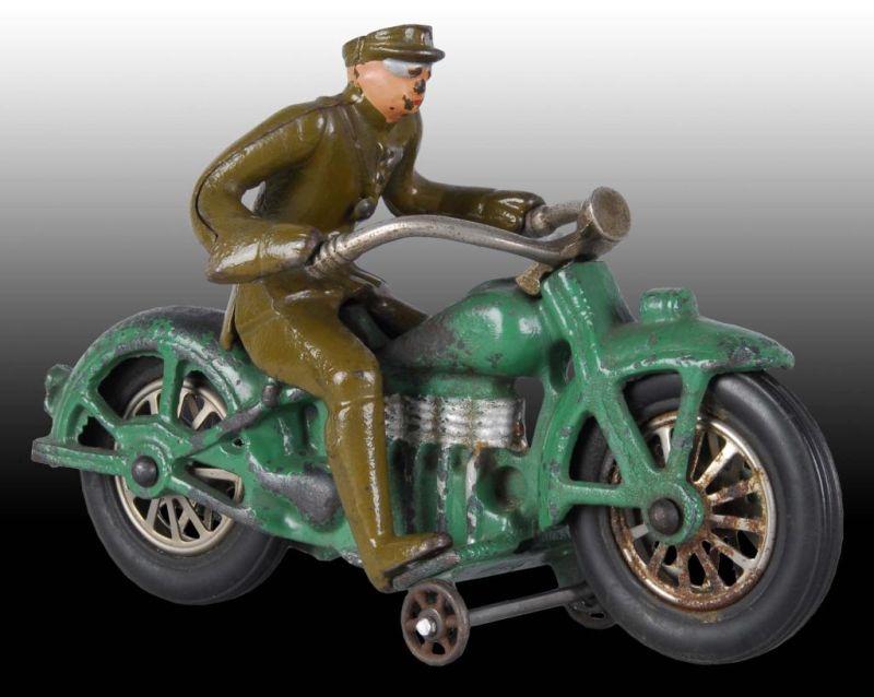 Appraisal: Cast Iron Vindex Motorcycle Toy Description Solo bike with policeman