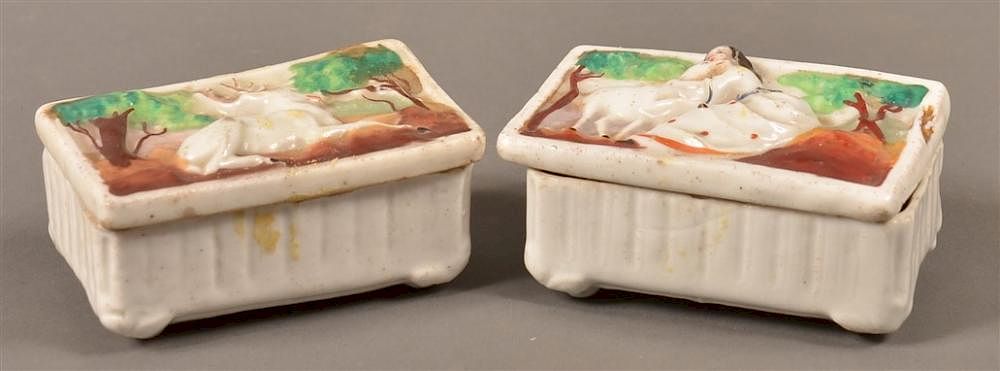 Appraisal: Staffordshire Painted Porcelain Match Safes Two Staffordshire Hand Painted Porcelain