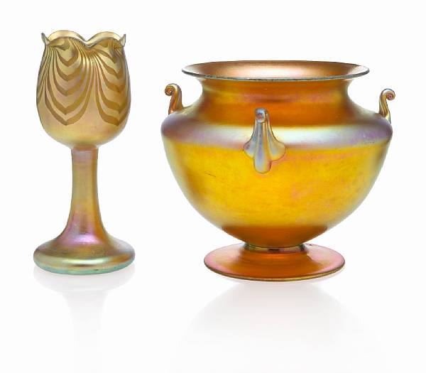 Appraisal: Two Steuben gold Aurene glass vessels circa comprising a decorated