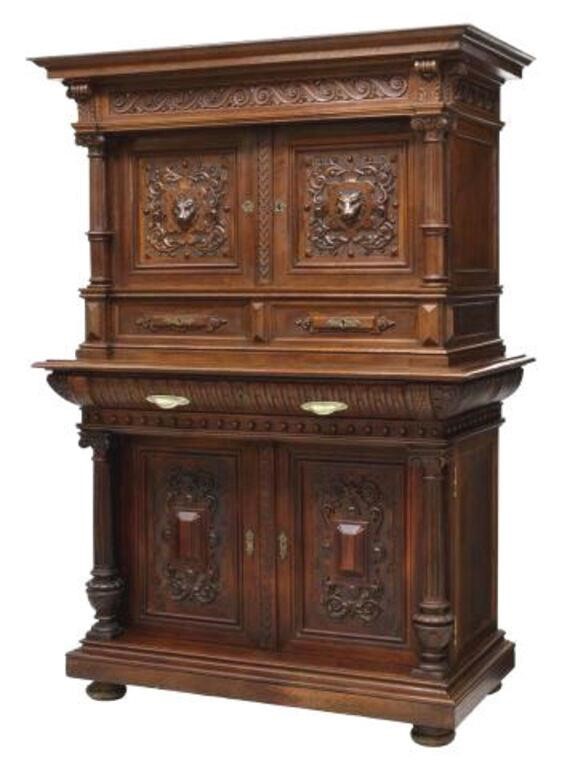 Appraisal: Spanish Renaissance Revival carved cabinet late th c having stepped