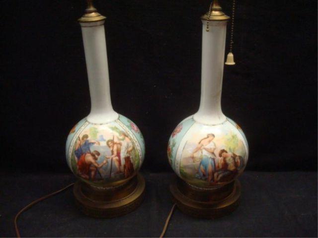 Appraisal: Pair of Possibly Dresden Porcelain Lamps As is- lamp has