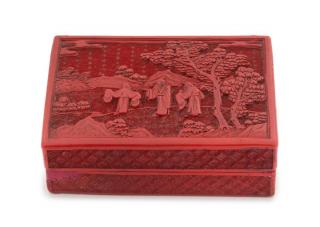 Appraisal: A Cinnabar Lacquer Rectangular Box and Cover A Cinnabar Lacquer