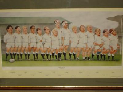 Appraisal: A caricature portrait print of the Grand Slam England Rugby