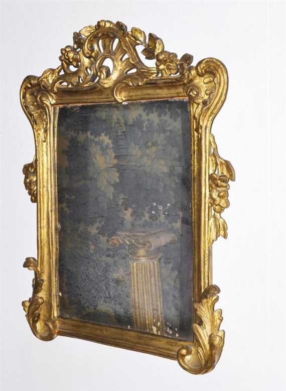 Appraisal: SMALL MIRROR Louis XV southern Germany th century Carved and