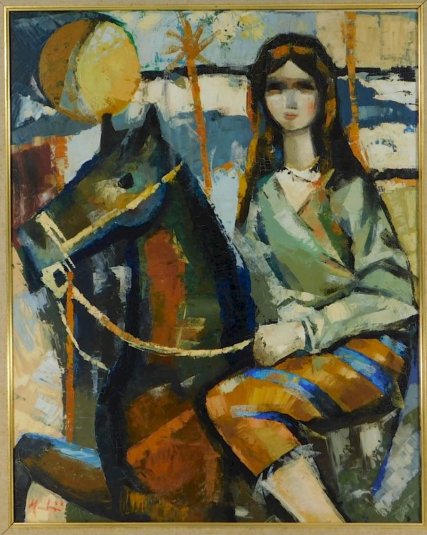 Appraisal: Modernist Semi-Abstract Painting of Joan of Arc United States th