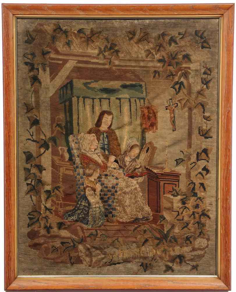 Appraisal: FRAMED FRENCH WOOLWORK TAPESTRY - Early th c French Woolwork