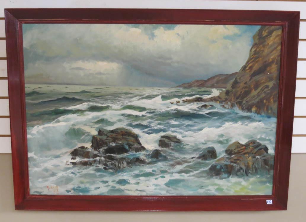 Appraisal: GIUSEPPE CAROSI OIL ON CANVAS Italy - Seascape with rocks