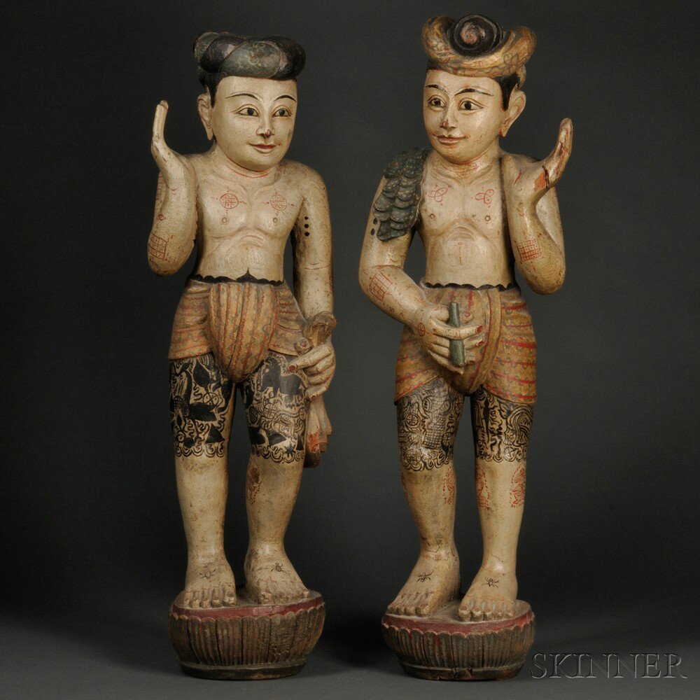 Appraisal: Two Polychrome Wood Figures Burma th century each depicting a