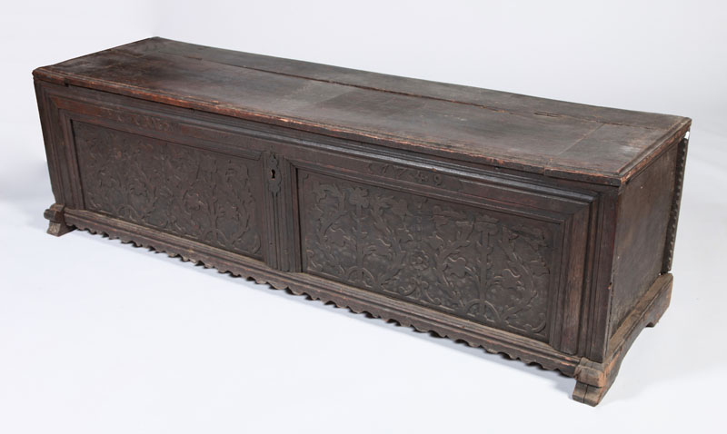 Appraisal: CONTINENTAL CARVED AND STAINED BLANKET CHEST x x in Estimate