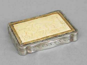 Appraisal: A Continental Silver Snuff Box With Carved Ivory or Bone