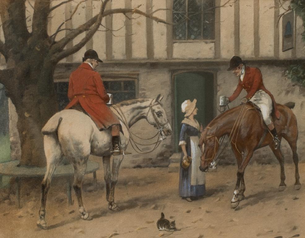 Appraisal: AFTER GEORGE WRIGHT SET OF THREE HUNTING LITHOGRAPHS in oak