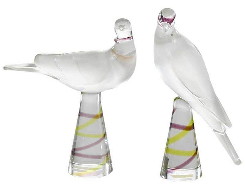 Appraisal: Two Lalique Glass Dove Birds with green and purple internal