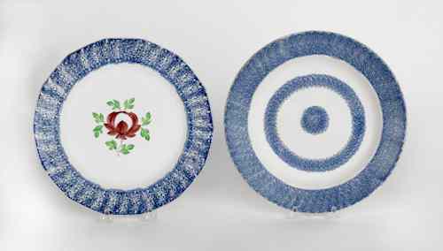 Appraisal: Two blue spatter plates with Adams Rose and bull's-eye th