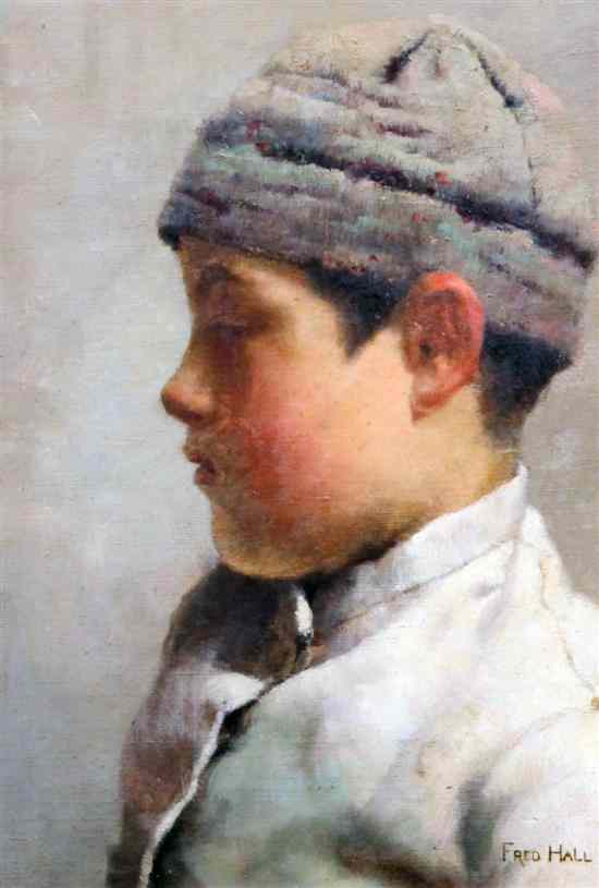 Appraisal: Fred Hall - oil on canvas Portrait of a fisherboy