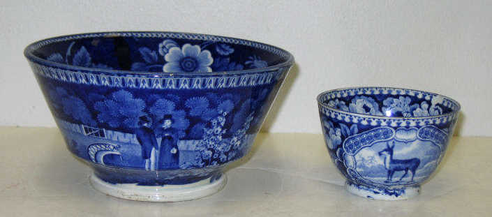 Appraisal: TWO ENGLISH HISTORICAL BLUE TRANSFER BOWLS A footed waste bowl