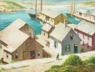 Appraisal: Henry Martin Gasser ''Fishing Village'' harbor scene signed lower left