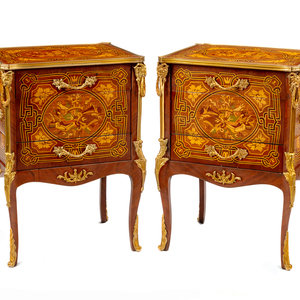 Appraisal: A Pair of Louis XV Style Gilt Bronze Mounted Marquetry