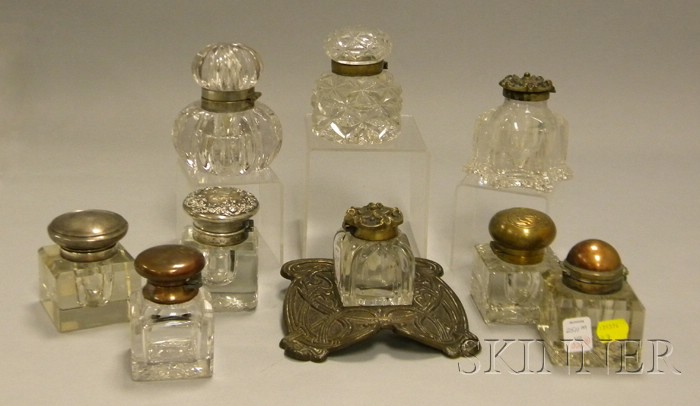 Appraisal: Nine Colorless Cut and Molded Glass Inkwells and Stands two