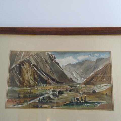 Appraisal: Fine Watercolor landscape mountain in background x