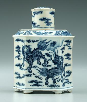 Appraisal: Chinese porcelain tea caddy hexagonal with five frolicking gilin amid