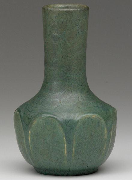 Appraisal: GRUEBY Bottle-shaped vase by Ruth Erickson with tooled and applied