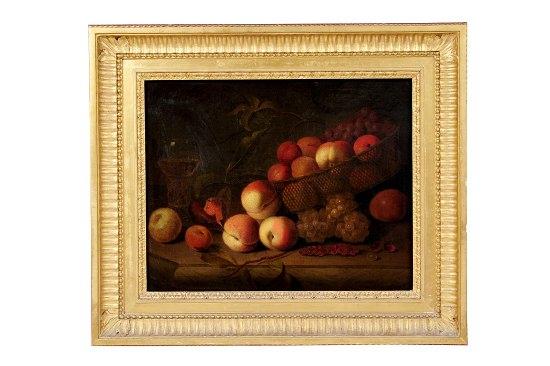 Appraisal: school of William SartoriusPlums and Grapes in a Basket with