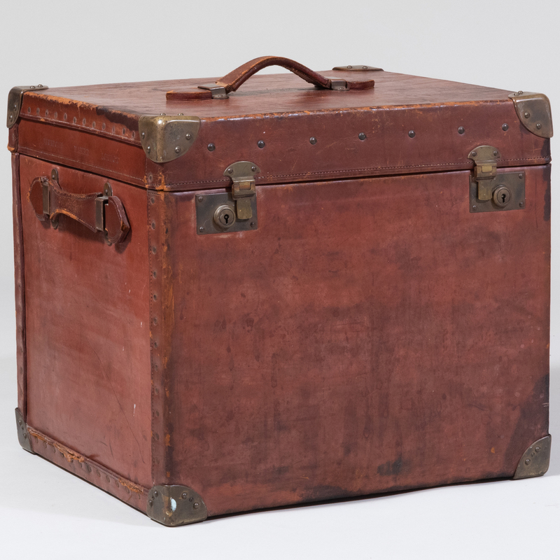 Appraisal: Small English Leather-Lined Plywood Trunk by Finnigan London With leather