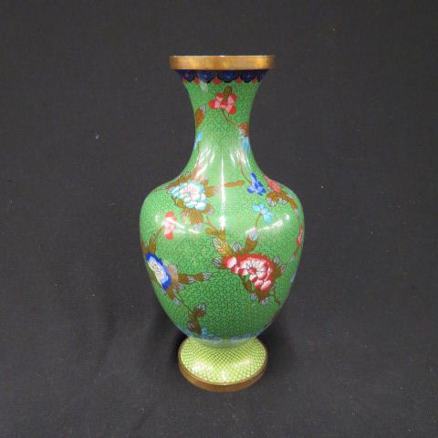 Appraisal: Chinese Cloisonne Vase floral on green field excellent