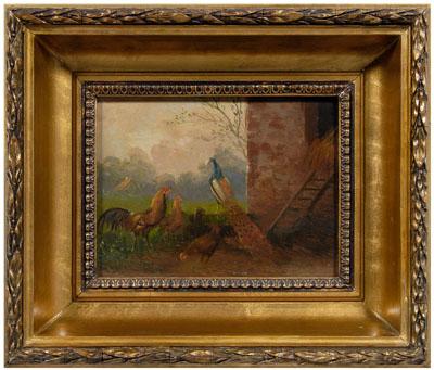 Appraisal: German painting signed quot C Fey quot chickens and a