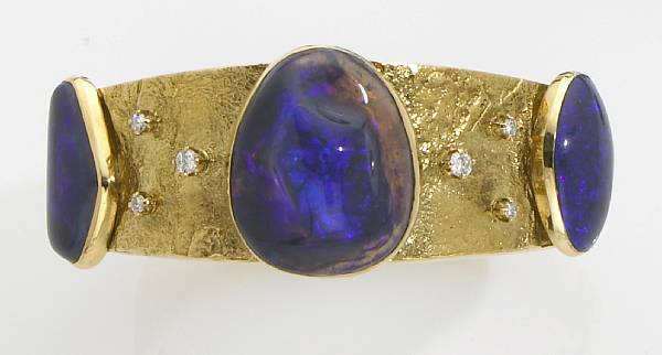 Appraisal: Black Opal Gold and Diamond Bracelet By George Brooks Lightning