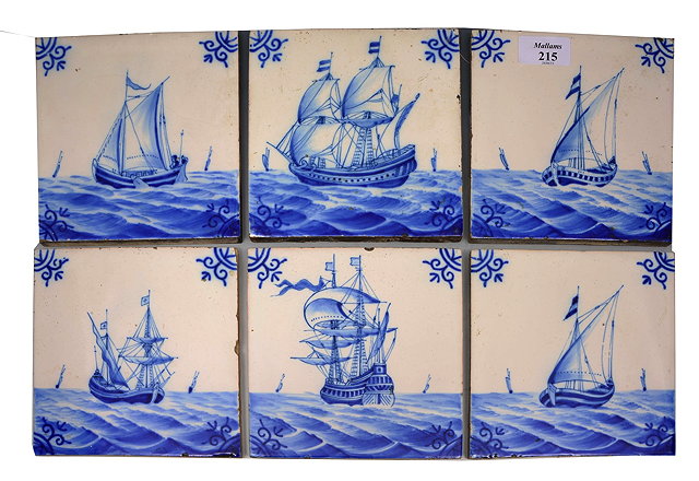 Appraisal: A SET OF SIX DUTCH DELFT BLUE AND WHITE TILES