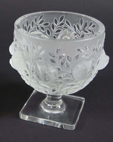 Appraisal: A FRENCH LALIQUE SIGNED COMPOTE birds nesting amid tree branches