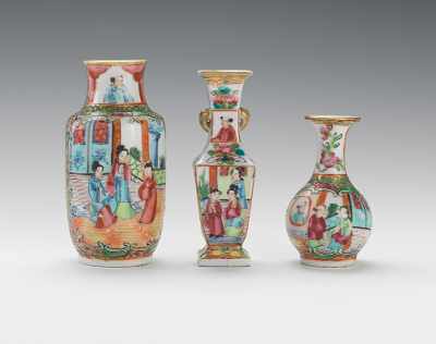 Appraisal: Three Chinese Famille Rose Small Porcelain Vases The largest round