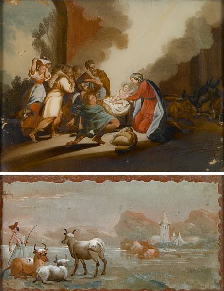 Appraisal: A group of two Continental reverse paintings on glass th