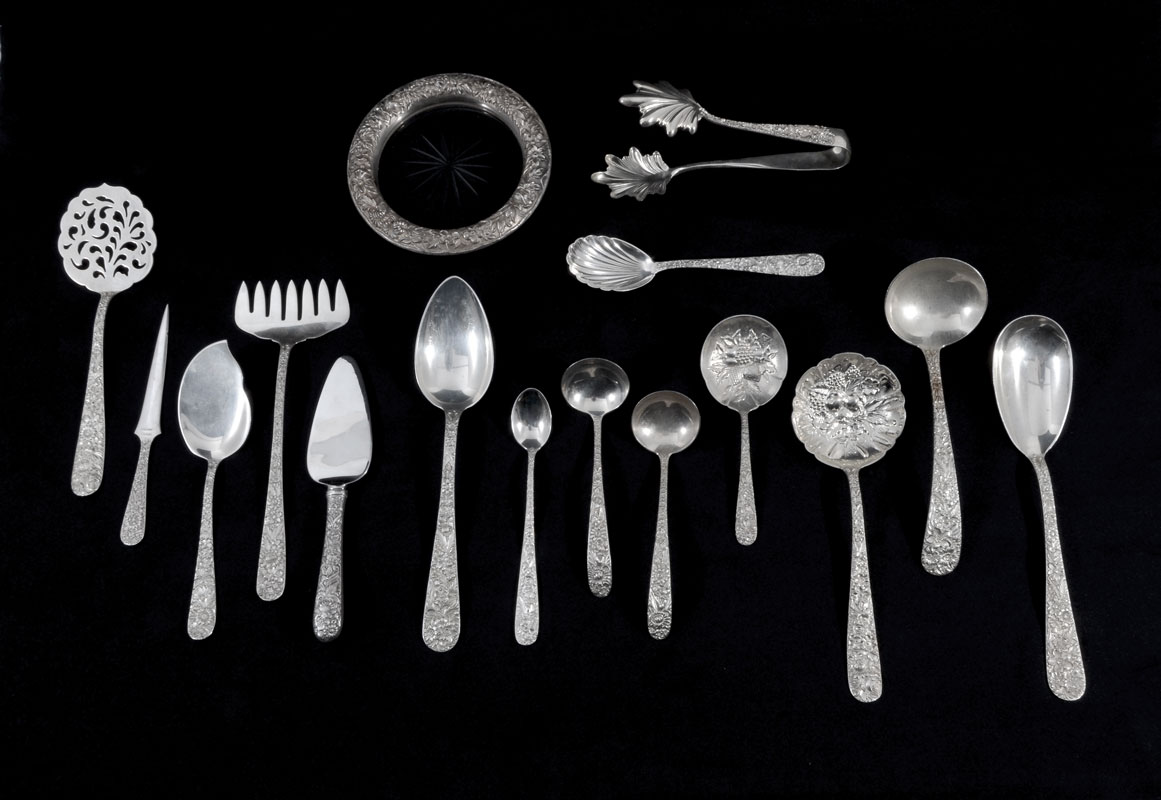 Appraisal: ESTATE COLLECTION OF KIRK REPOUSSE STERLING SERVING PIECES Approx pieces