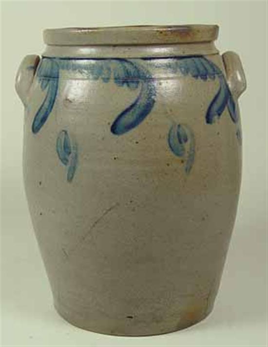 Appraisal: American Stoneware Crock Ovoid free hand foliate decoration stamped several