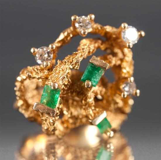 Appraisal: Lady's K yellow gold diamond and emerald branch form ring