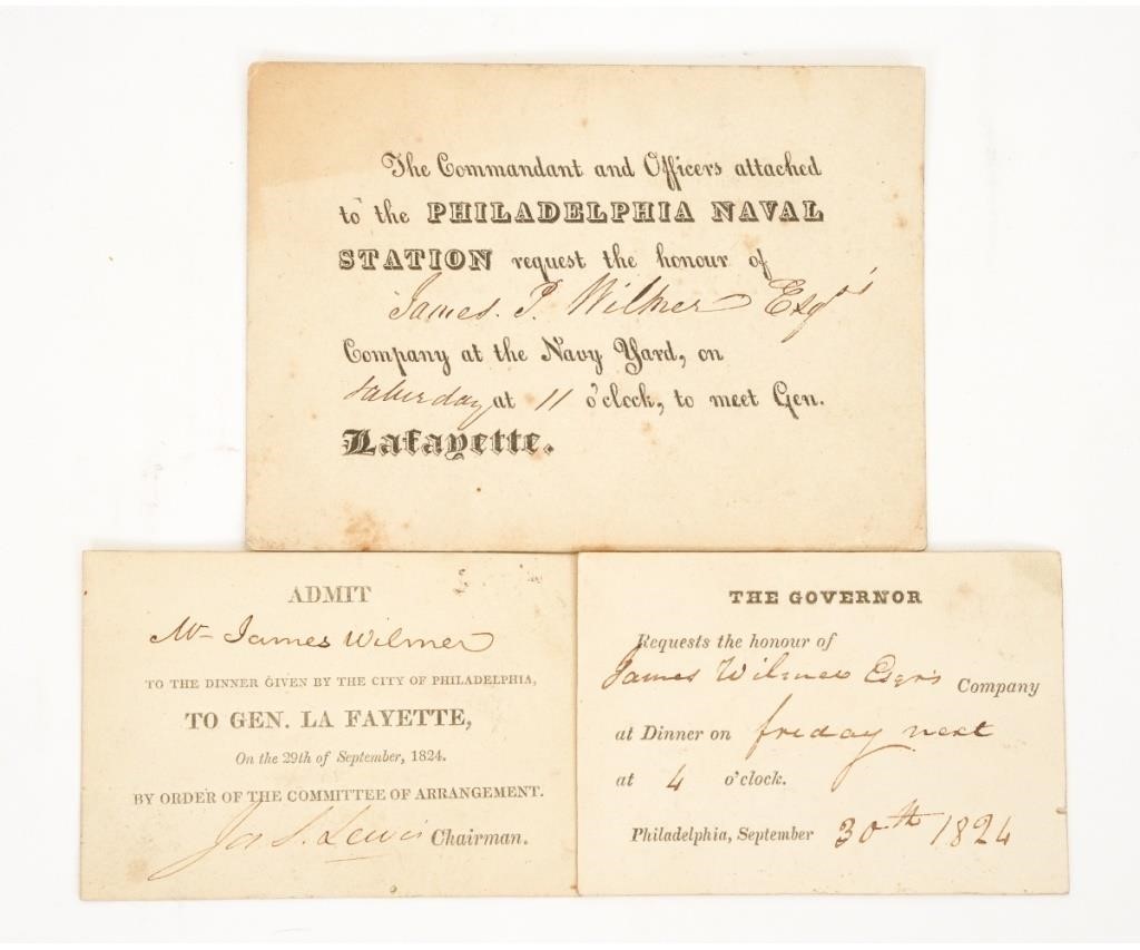 Appraisal: Three historical invitations from the Mifflin Large Wilmer Family to