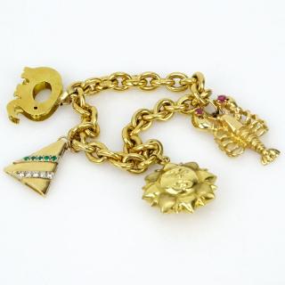 Appraisal: Vintage Italian Karat Yellow Gold Charm Bracelet with One Karat