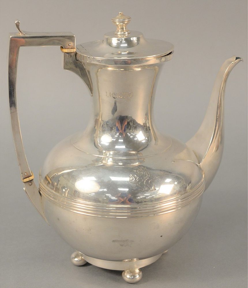 Appraisal: English silver coffee pot ht t oz English silver coffee