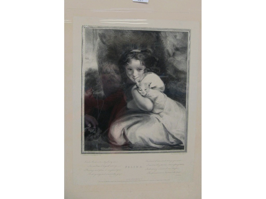 Appraisal: Framed engraving of a child and a cat