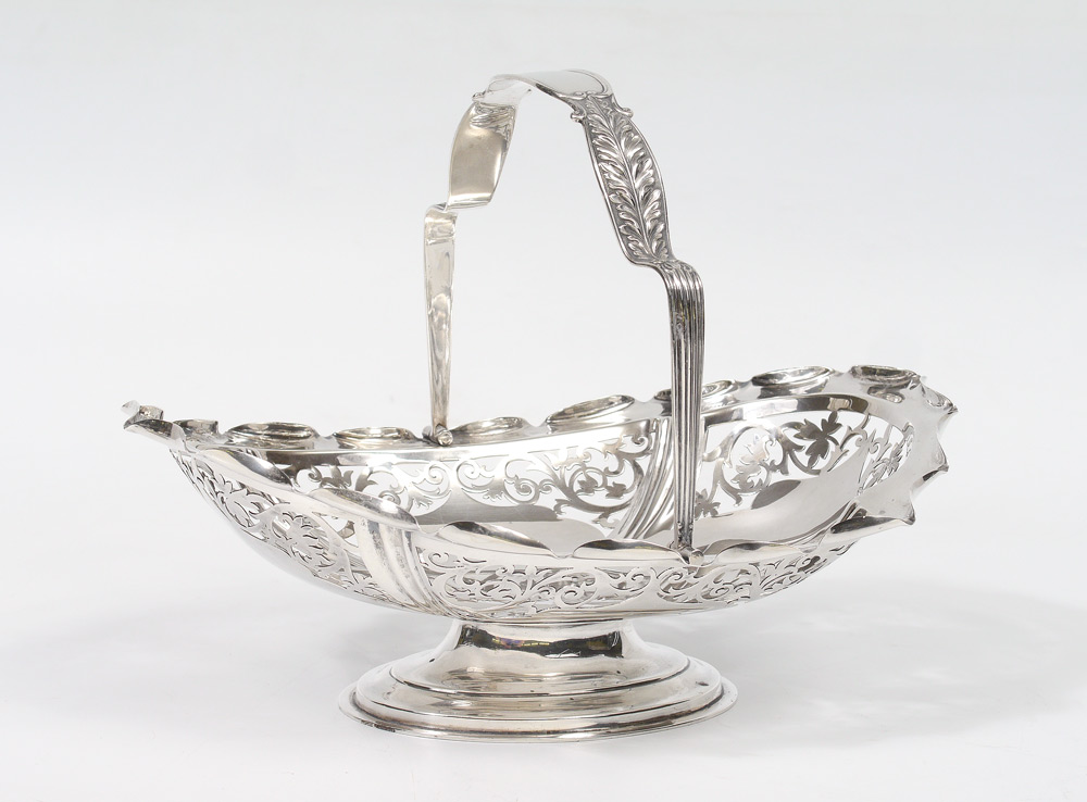 Appraisal: J COLLYER ENGLISH STERLING BASKET Reticulated basket with foliate motif