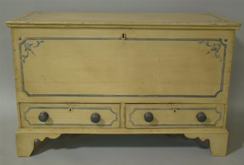 Appraisal: CHIPPENDALE STYLE GRAIN PAINTED BLANKET CHEST The hinged top opening