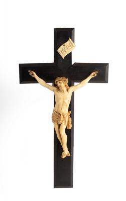 Appraisal: A th Century Dieppe ivory crucifix the carved figure of