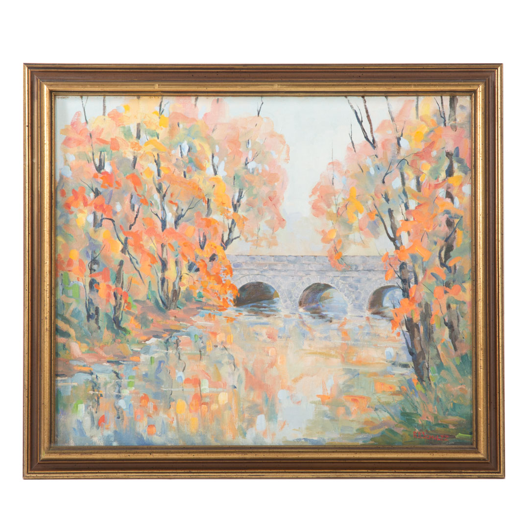 Appraisal: Richard Schultz Stone Bridge Arches oil American - Oil on