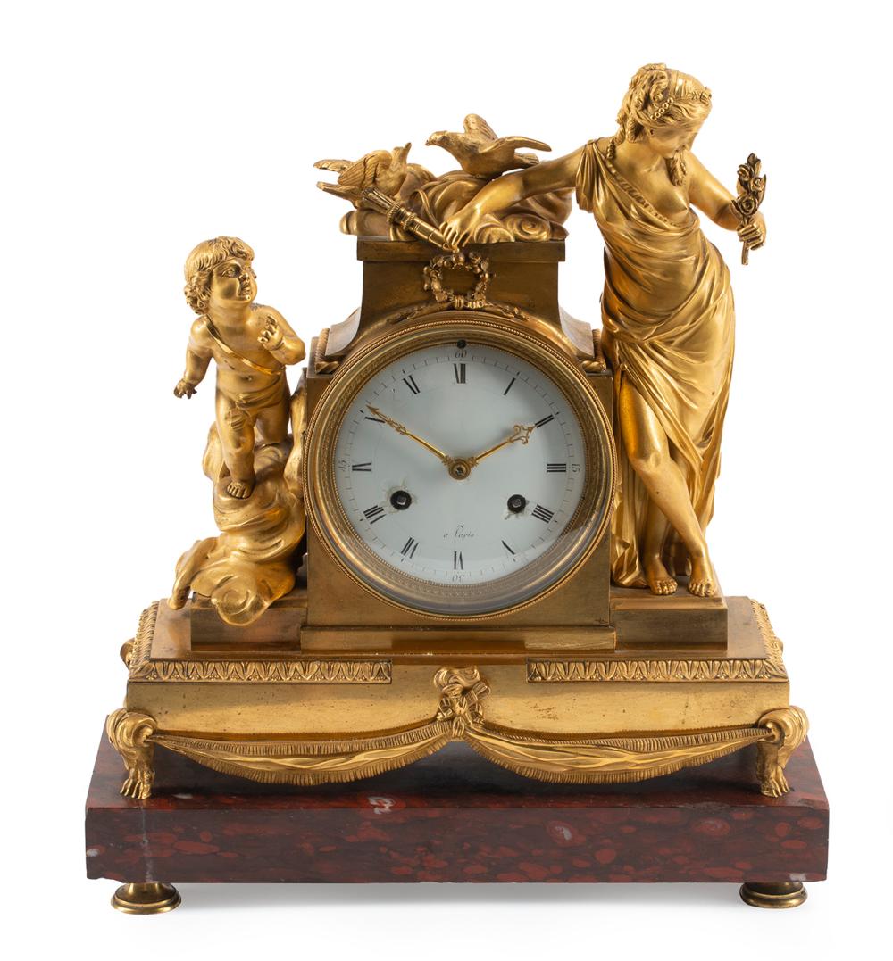 Appraisal: French Empire Gilt Bronze Figural Mantel Clock early th c