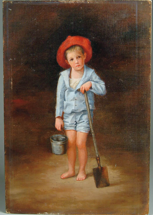 Appraisal: UNSIGNED Early th Century BOY WITH PAIL AND SHOVEL Unframed