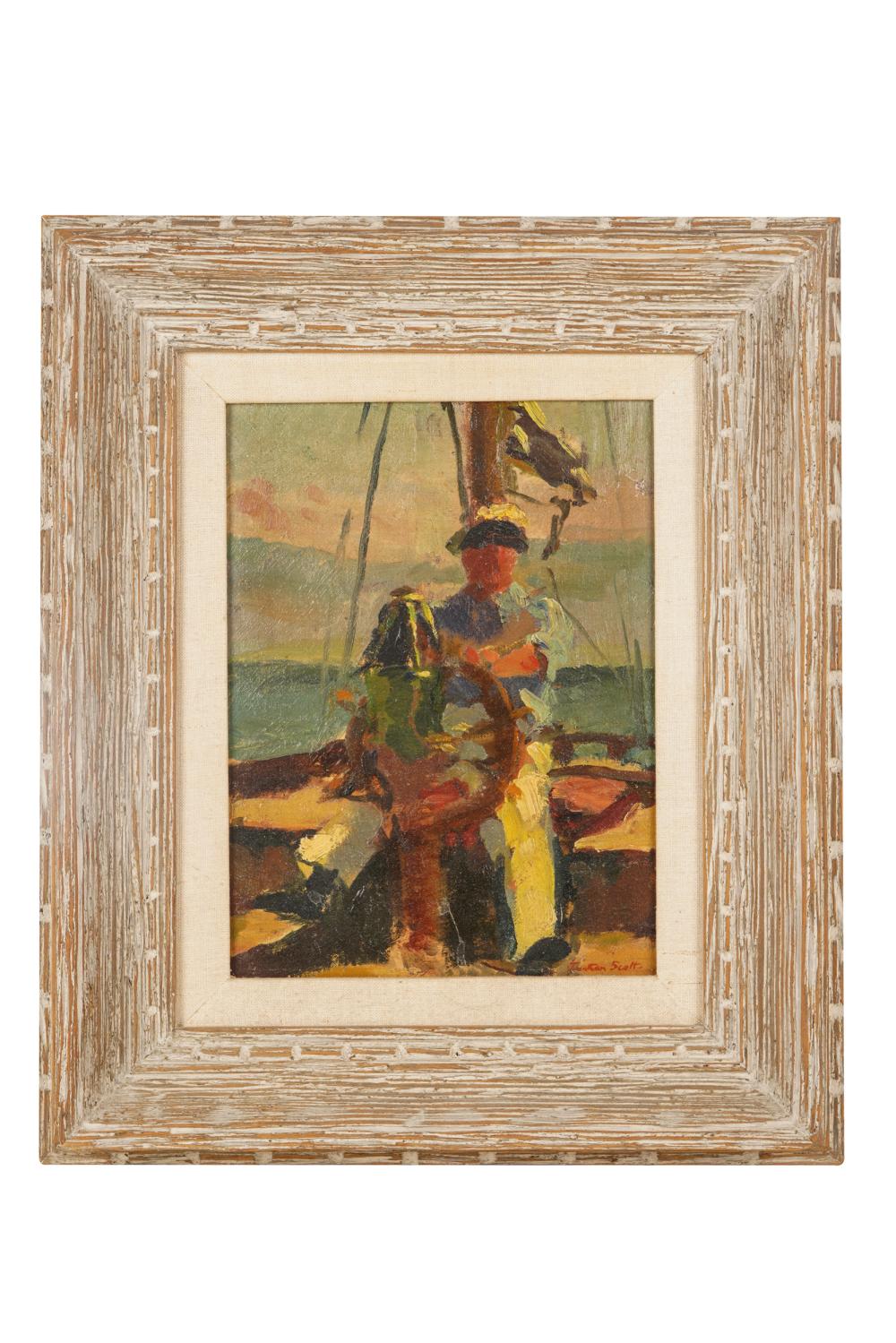 Appraisal: JONATHAN SCOTT - DAD STEELE AT HELM oil on board