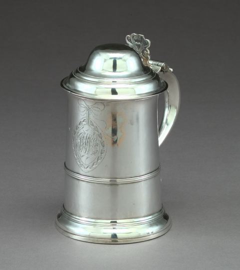 Appraisal: Attractive George III Sterling Silver Covered Tankard London maker probably