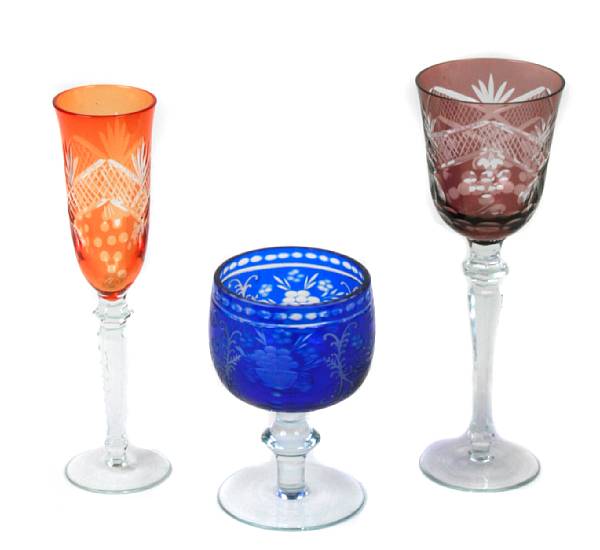 Appraisal: A collection of colored crystal stemware height of the tallest